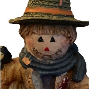 Vintage Scarecrow Sitting On A Pumpkin Figurine Thanksgiving Candle- 6.5” Tall